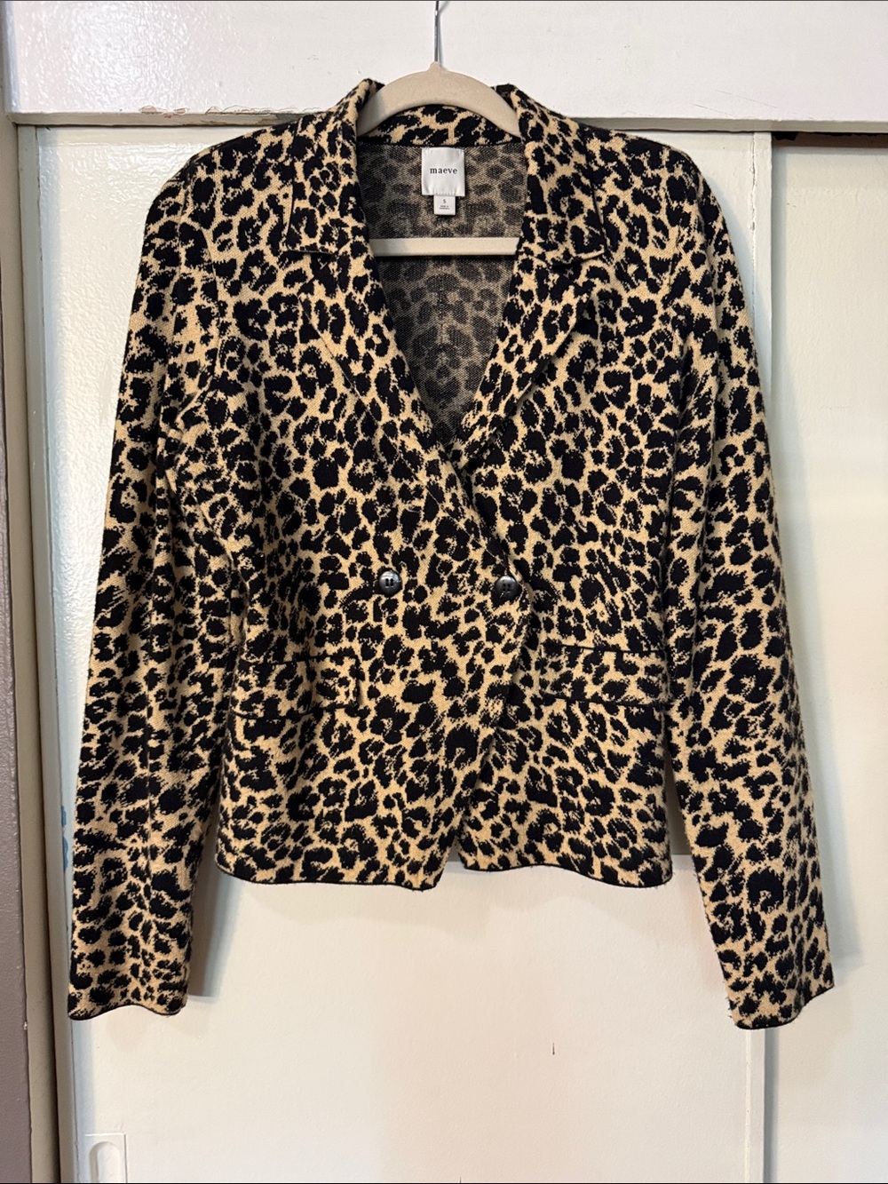Maeve Leopard Print Blazer - Black & Cream
